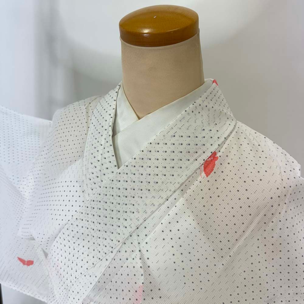 小紋 夏 絽 夏用 洗える着物 裄62cm 身丈151cm 花柄 お洒落着 普段着
