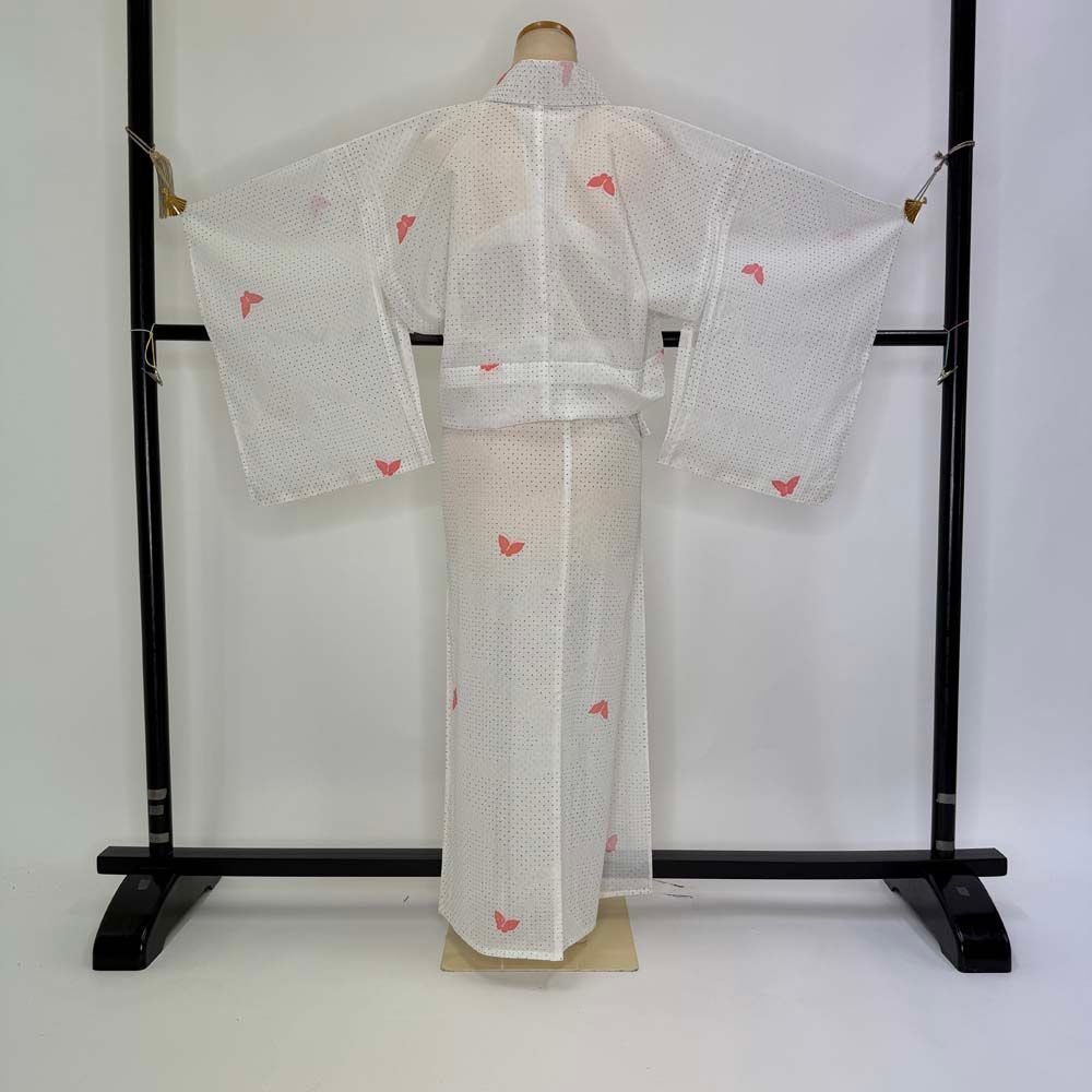 小紋 夏 絽 夏用 洗える着物 裄62cm 身丈151cm 花柄 お洒落着 普段着