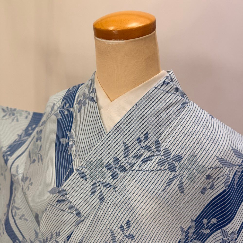 小紋 夏 絽 夏用 洗える着物 裄64.2cm 身丈148cm お洒落着 普段着