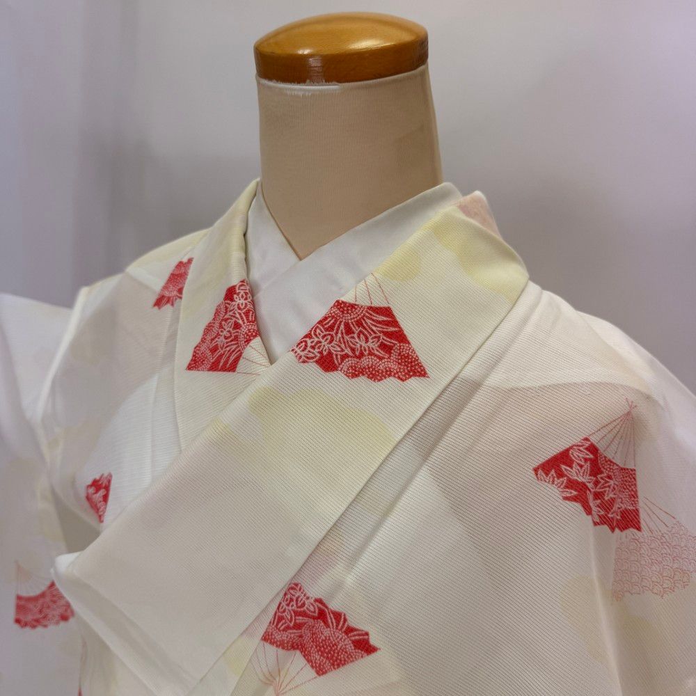 小紋 夏 絽 夏用 洗える着物 裄64.3cm 身丈161.5cm お洒落着 普段着