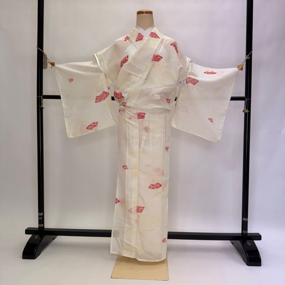 小紋 夏 絽 夏用 洗える着物 裄64.3cm 身丈161.5cm お洒落着 普段着