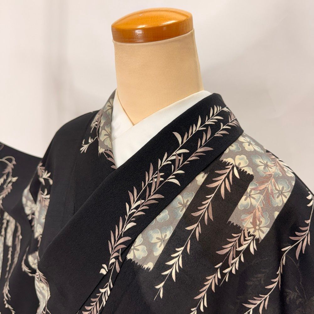 小紋 夏 絽 夏用 洗える着物 裄68.2cm 身丈164.5cm 花柄 お洒落着