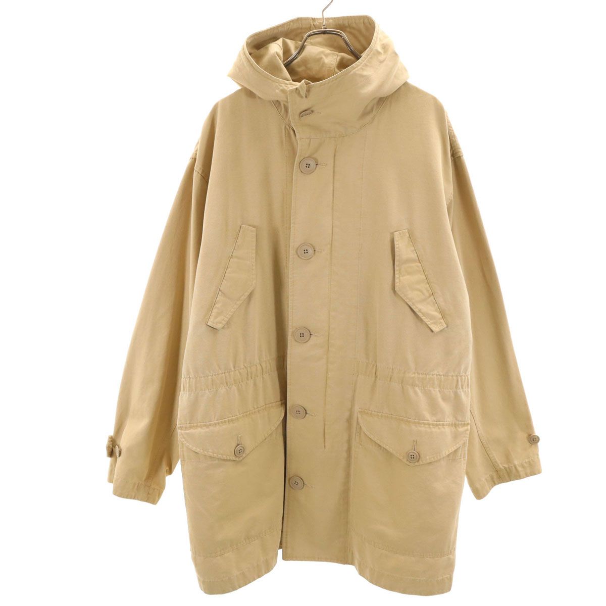 90s ポロラルフローレン ロング フードコート L ベージュ ナイロン 古着 POLO RALPH LAUREN ポロラルフローレン 90s オールド フーデッド