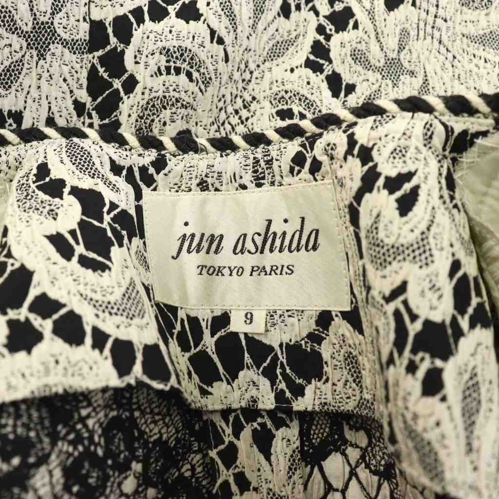 ジュンアシダ jun ashida ノーカラージャケット 総柄 9 黒 白 SJ5213
