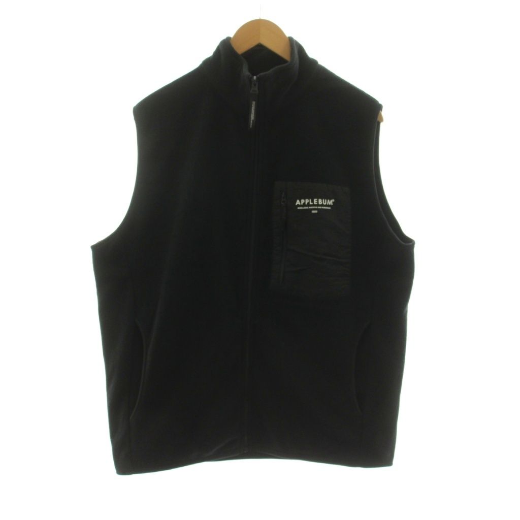 【APPLEBUM】FULL ZIP フリースベスト Black【XL】 アップルバム APPLEBUM フリースベスト ジップアップ ロゴ XL 黒