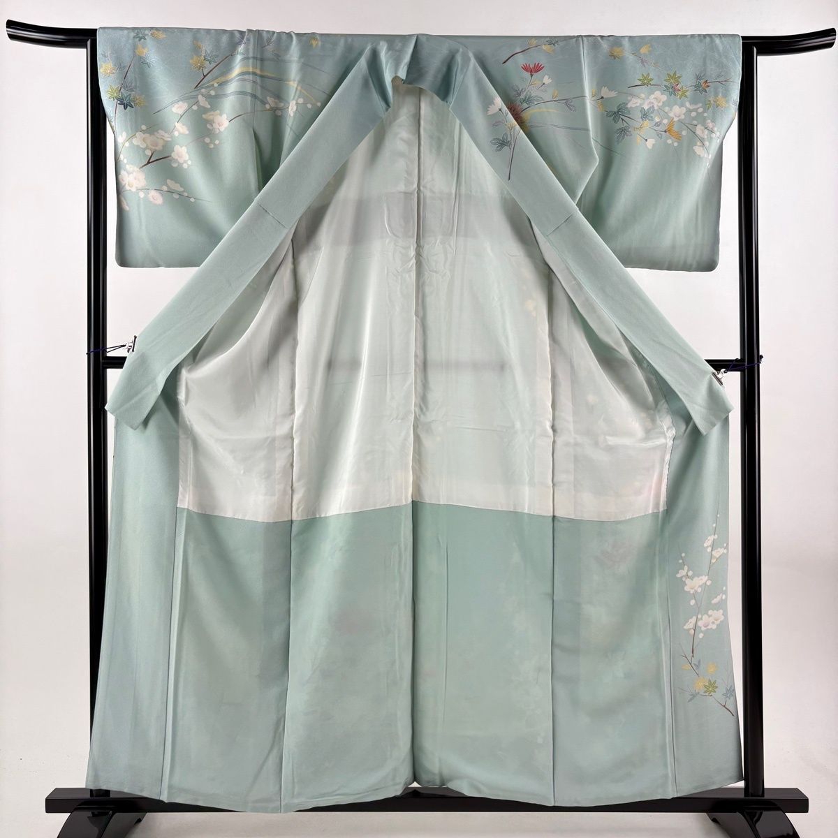 訪問着 身丈158.5cm 裄丈63.5cm S 袷 菊 枝梅 金彩 ぼかし 薄緑