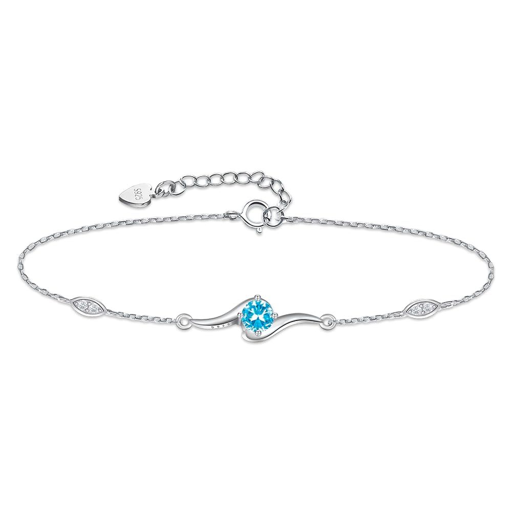 Blue Sea Bracelet Women's Stone Lightweight Flower Birthstone Zirconia