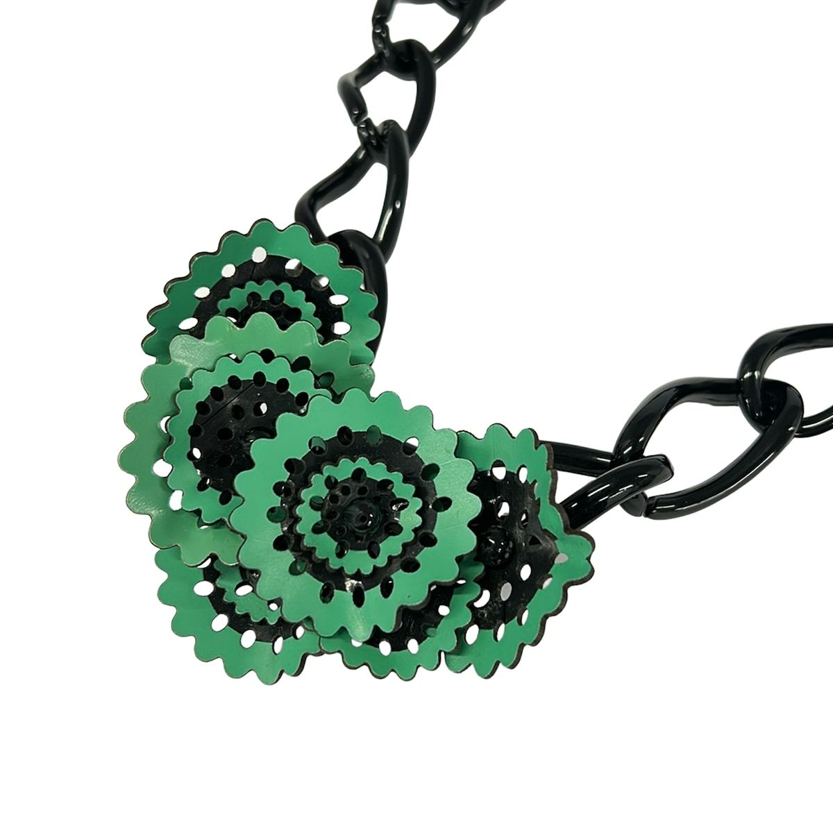 MARNI(マルニ) ネックレス美品 - 黒×グリーン フラワー(花)