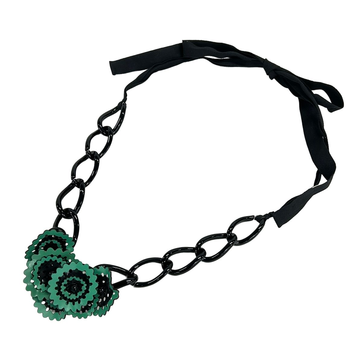 MARNI(マルニ) ネックレス美品 - 黒×グリーン フラワー(花)