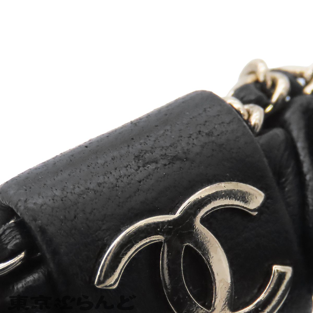 シャネル CHANEL シュシュ ブラック ゴールド金具 レザー ヘアゴム