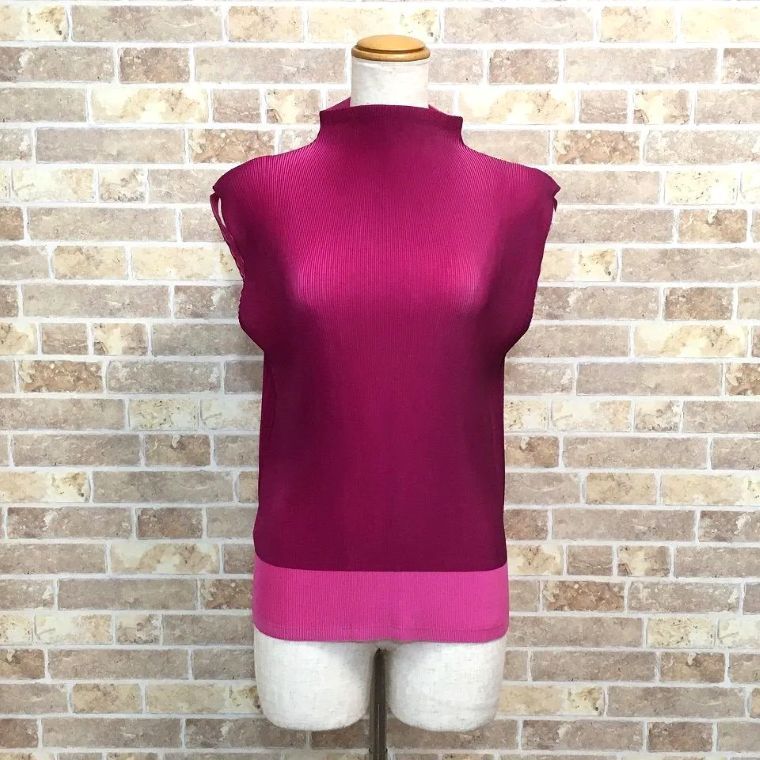 極美品 PLEATS PLEASE イッセイミヤケ プリーツトップス 3 ハイネック ピンク 593