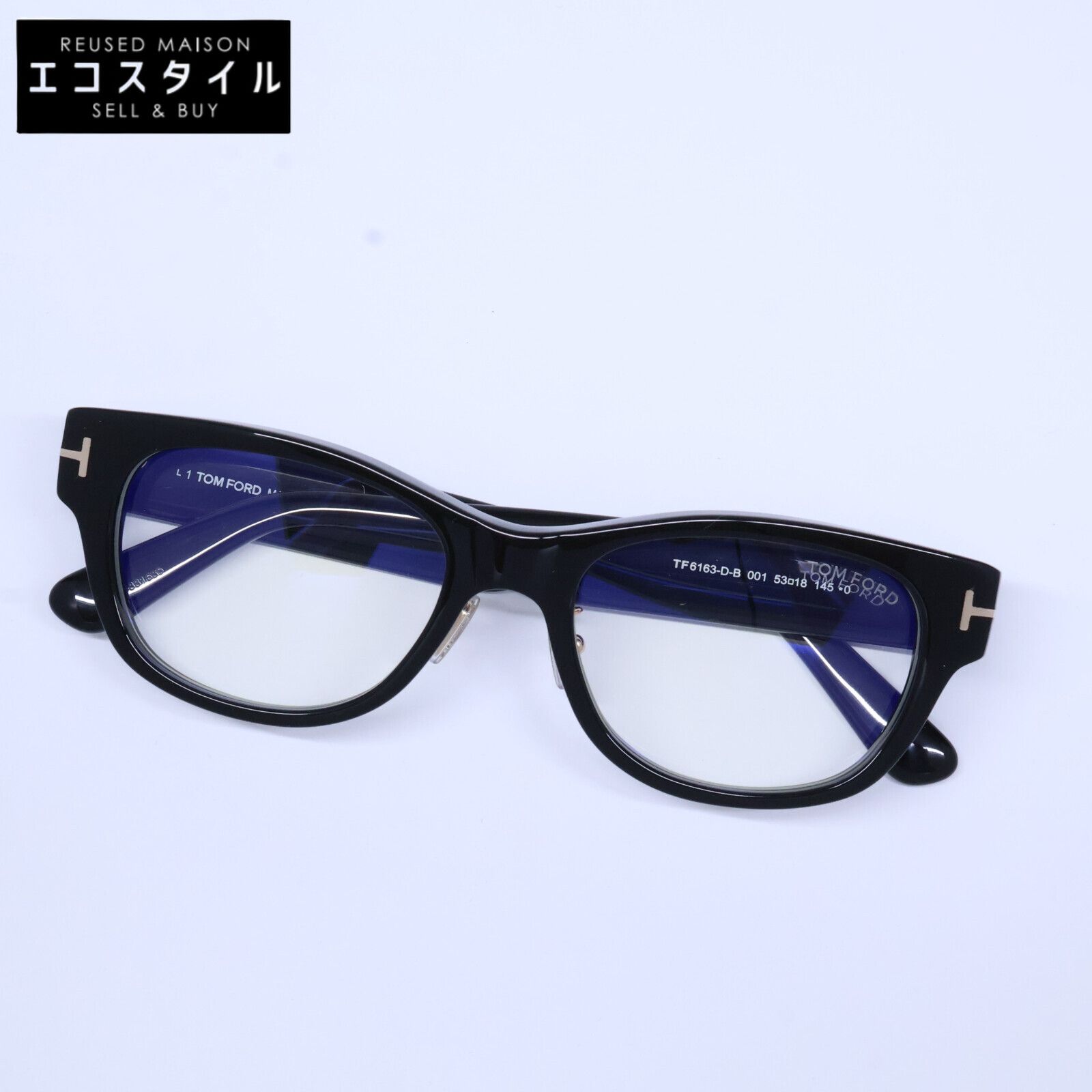 TOM FORD　トムフォード　【美品】TF6163-D-B 001 ブルーライトカットレンズ ウェリントンシェイプ アイウェア　53□18 145