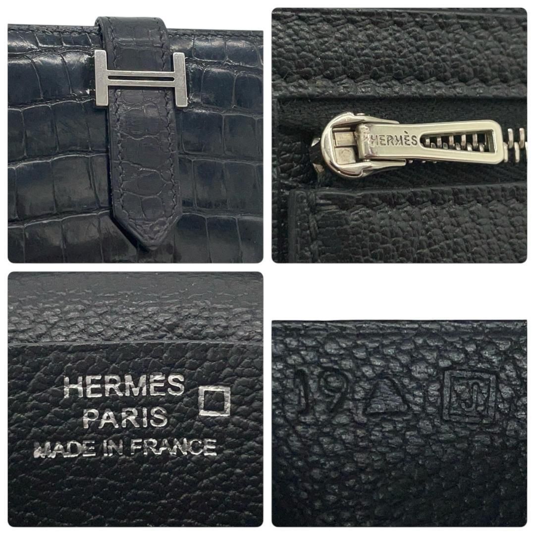 HERMES】エルメス ベアン アリゲーター 二つ折り長財布 ブラック