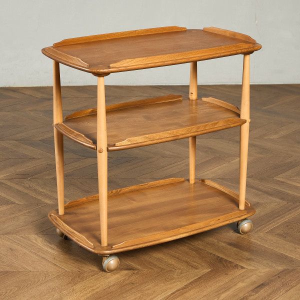 イギリス エルム アーコール ERCOL トローリーワゴン 458 ブルーラベル 英国 Ercol トロリー ワゴン ビンテージ 3段 サイドテーブル キッチンワゴン キャスター 飾り棚 ナチュラル #99373