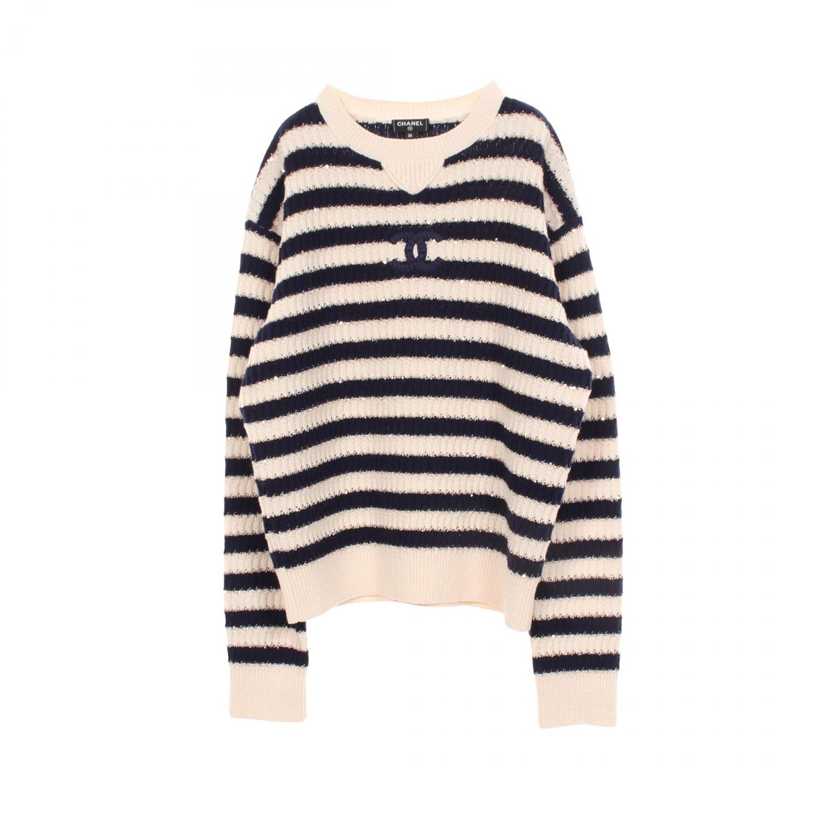 シャネル CHANEL ニット ココマーク スパンコール付き ボーダー P70336K10015 カシミヤ ニット レディース Used A 115,900円