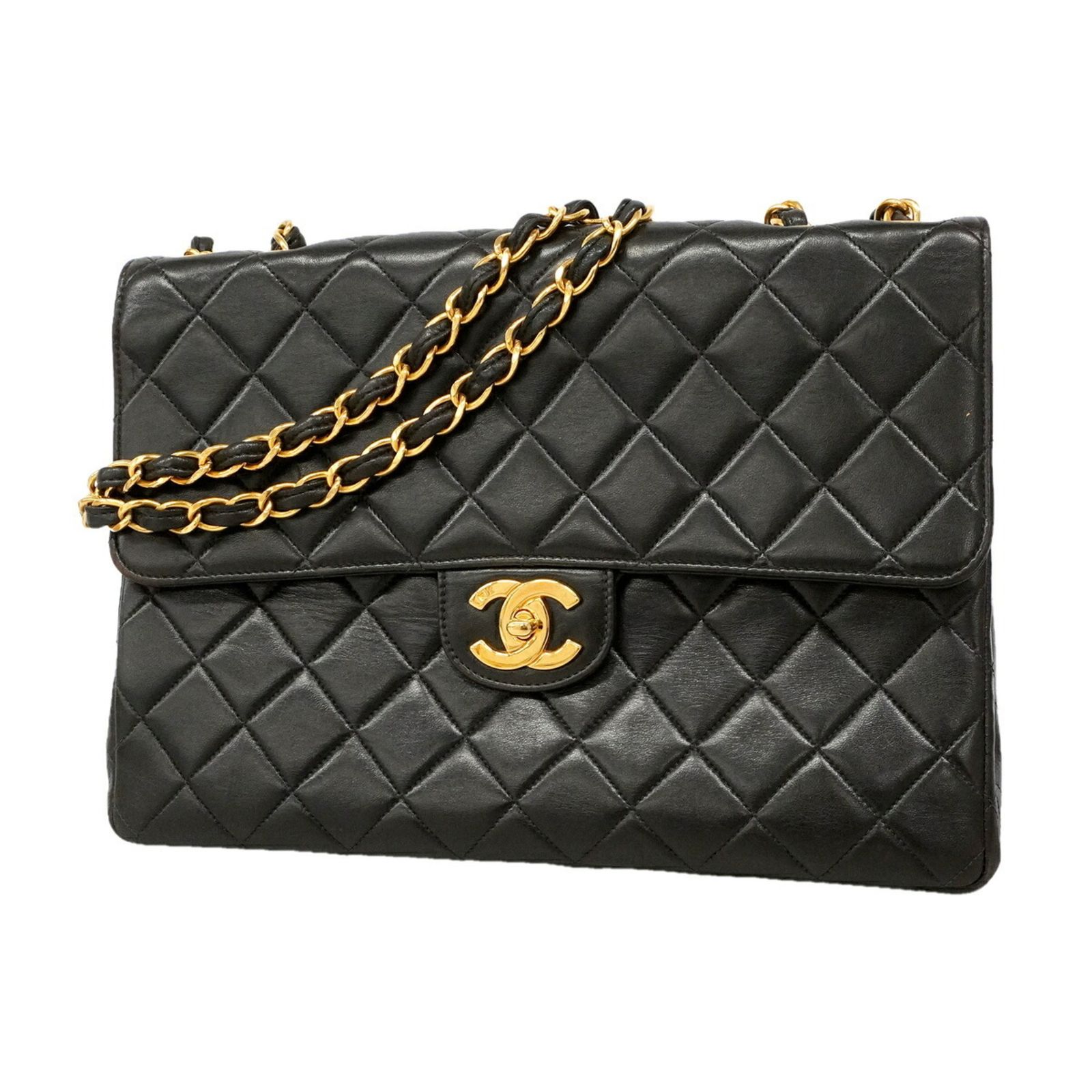 シャネル(Chanel) シャネル ショルダーバッグ デカマトラッセ Wチェーン ラムスキン ブラック レディース