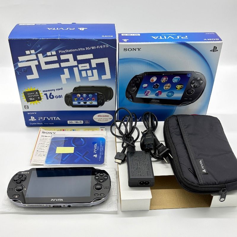 【動作品/初期化済み】PSVITA デビューパック クリスタルブラック PCHJ-10026 PlayStation Vita 3G/Wi-Fiモデル PCH-1100 docomo プリペイドデータプラン 20h 823S 17,360円
