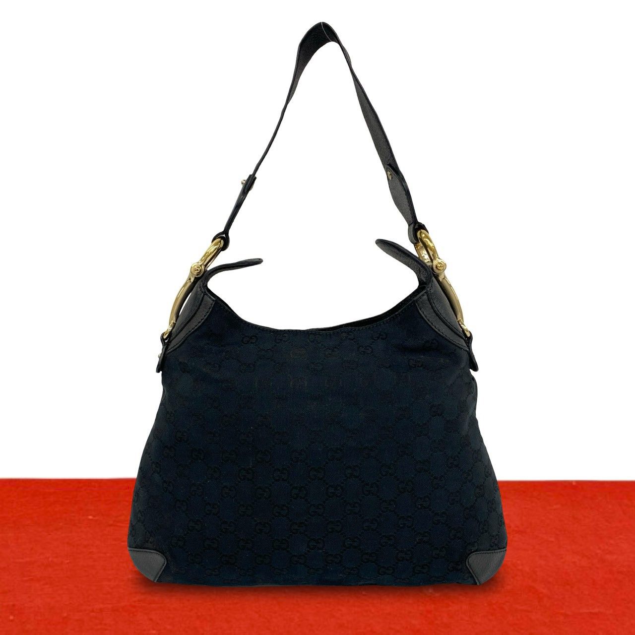 極 美品 GUCCI グッチ ホースビット 金具 GG ロゴ 柄 キャンバス