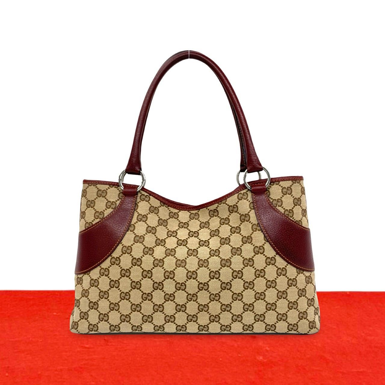 極 美品 希少品 GUCCI グッチ GG ロゴ 柄 キャンバス レザー 本革