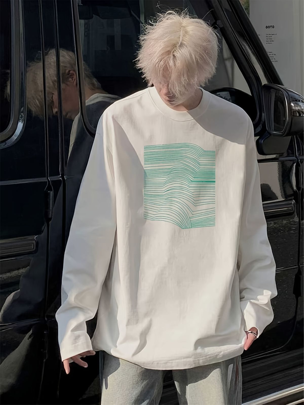 ピュア ラウンドネック 長袖 Tシャツ メンズ 春秋 新作 トレンド ブランド ルーズ カジュアル 万能 プリント トップス 