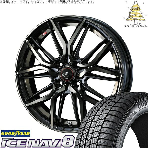 フィットクロスター 185/60R16 スタッドレスタイヤ ホイール 4本セット | グッドイヤー アイスナビ8 × ウェッズ レオニス LM パールブラックミラーカット/チタントップ 16インチ 6J +50 4穴100