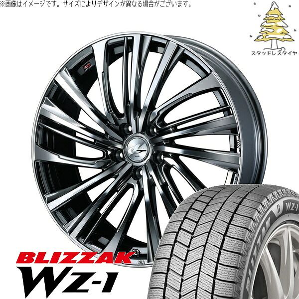 マツダ3 シビック 215/50R17 スタッドレスタイヤ ホイール 4本セット | ブリヂストン ブリザック WZ-1 × ウェッズ レオニス FS ブラックメタルコート/ミラーカット 17インチ 7J +47 5穴114.3