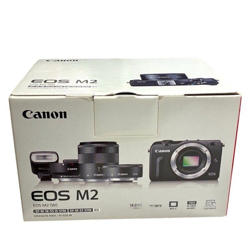 キヤノン Canon ミラーレス一眼カメラ EOS M2 ダブルズームキット EF-M 18-55mm F3.5-5.6 IS STM EF-M 22mm F2 STM ブラック 【未使用保管品】 52609K105 45,370円