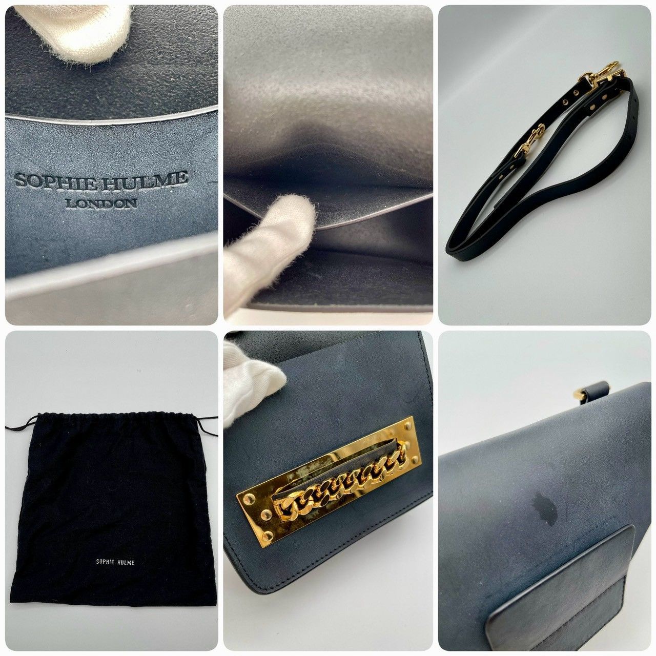 ⑤ SOPHIE HULME ソフィーヒュルム ショルダーバッグ ブラック レザー 