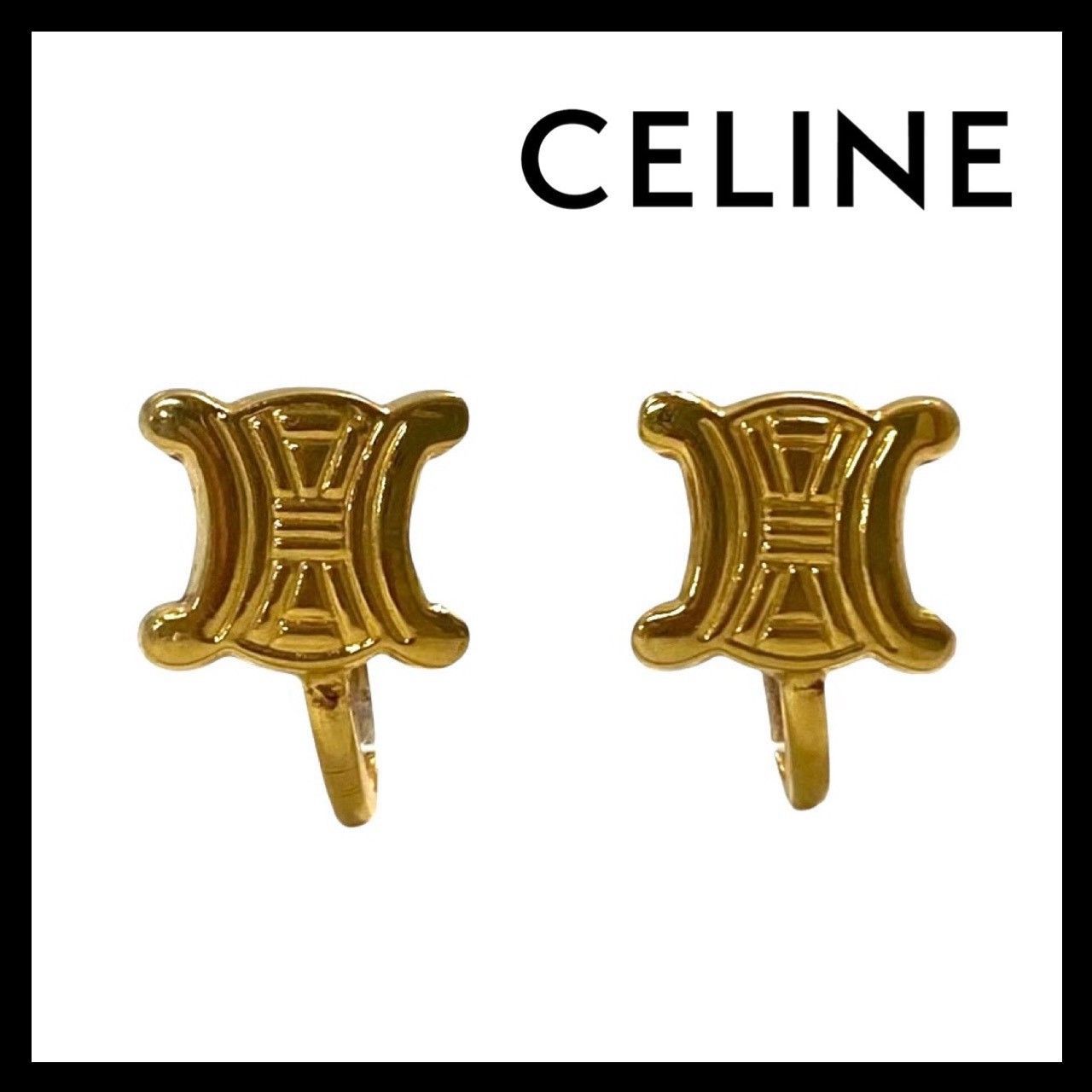 U【CELINE】트리온퍼스 마카담 귀걸이 골드/골드 컬러 로고 빈티지 셀린 (74069OT2)