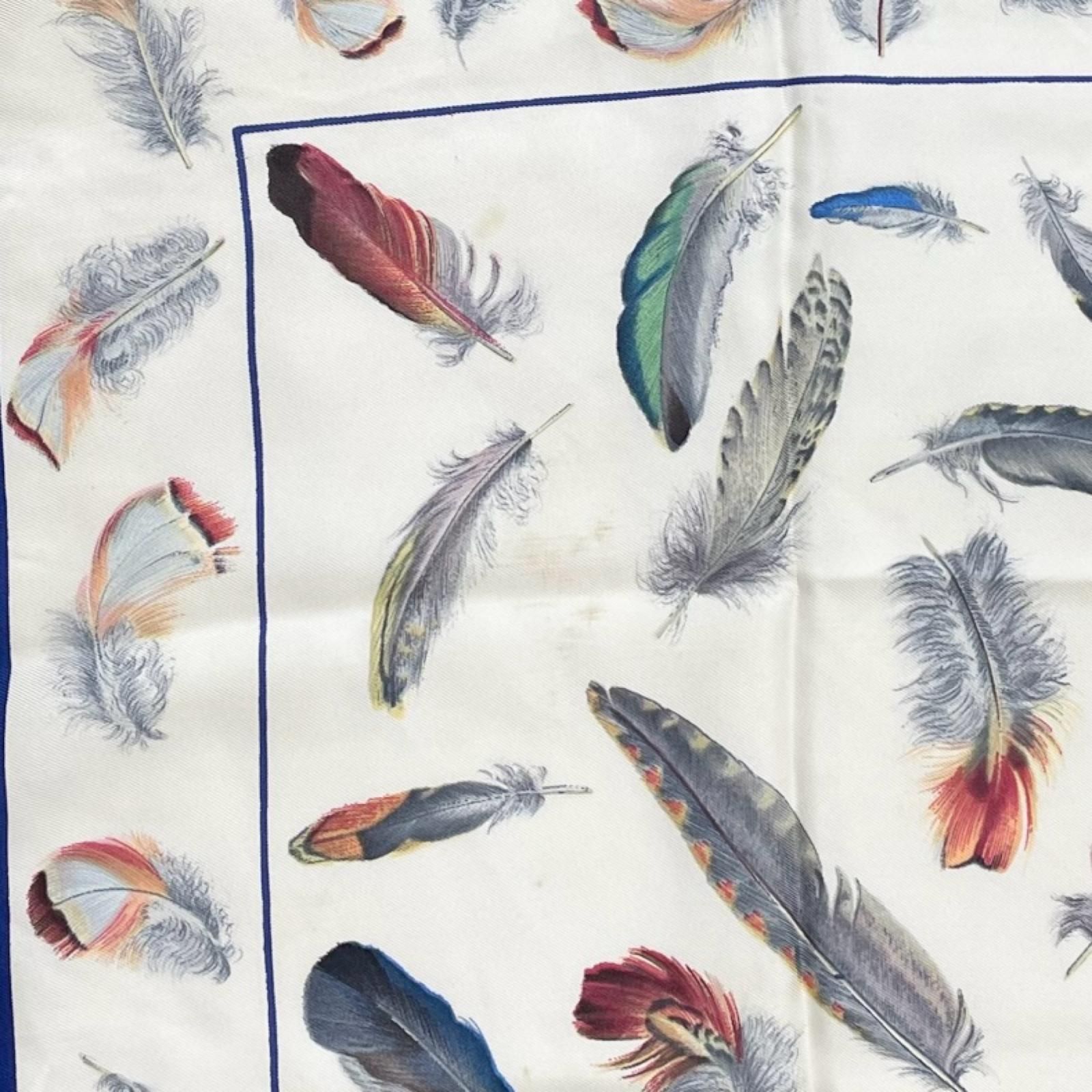 HERMES エルメス カレ90 PLUMES スカーフ シルク ブルー レディース