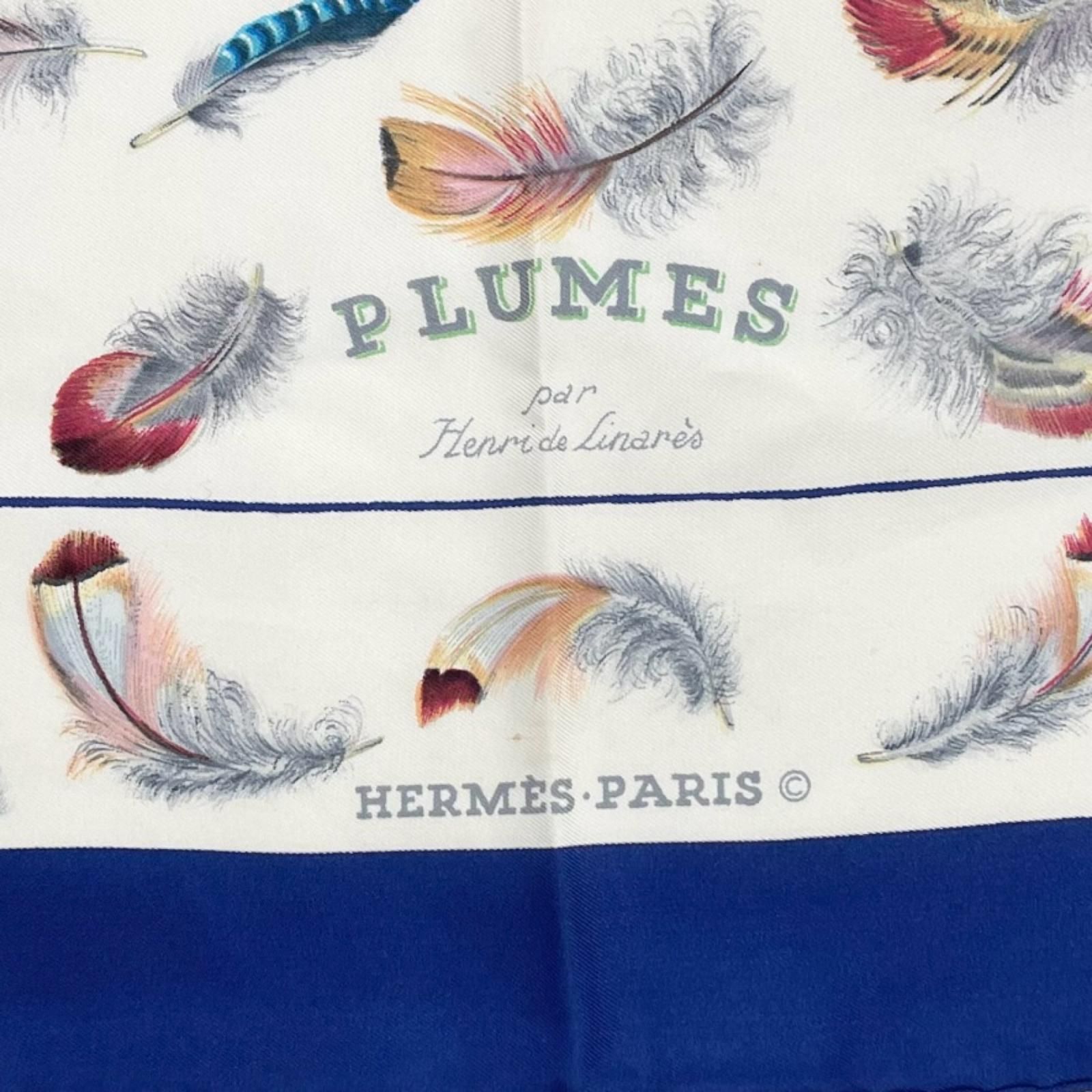 HERMES エルメス カレ90 PLUMES スカーフ シルク ブルー レディース