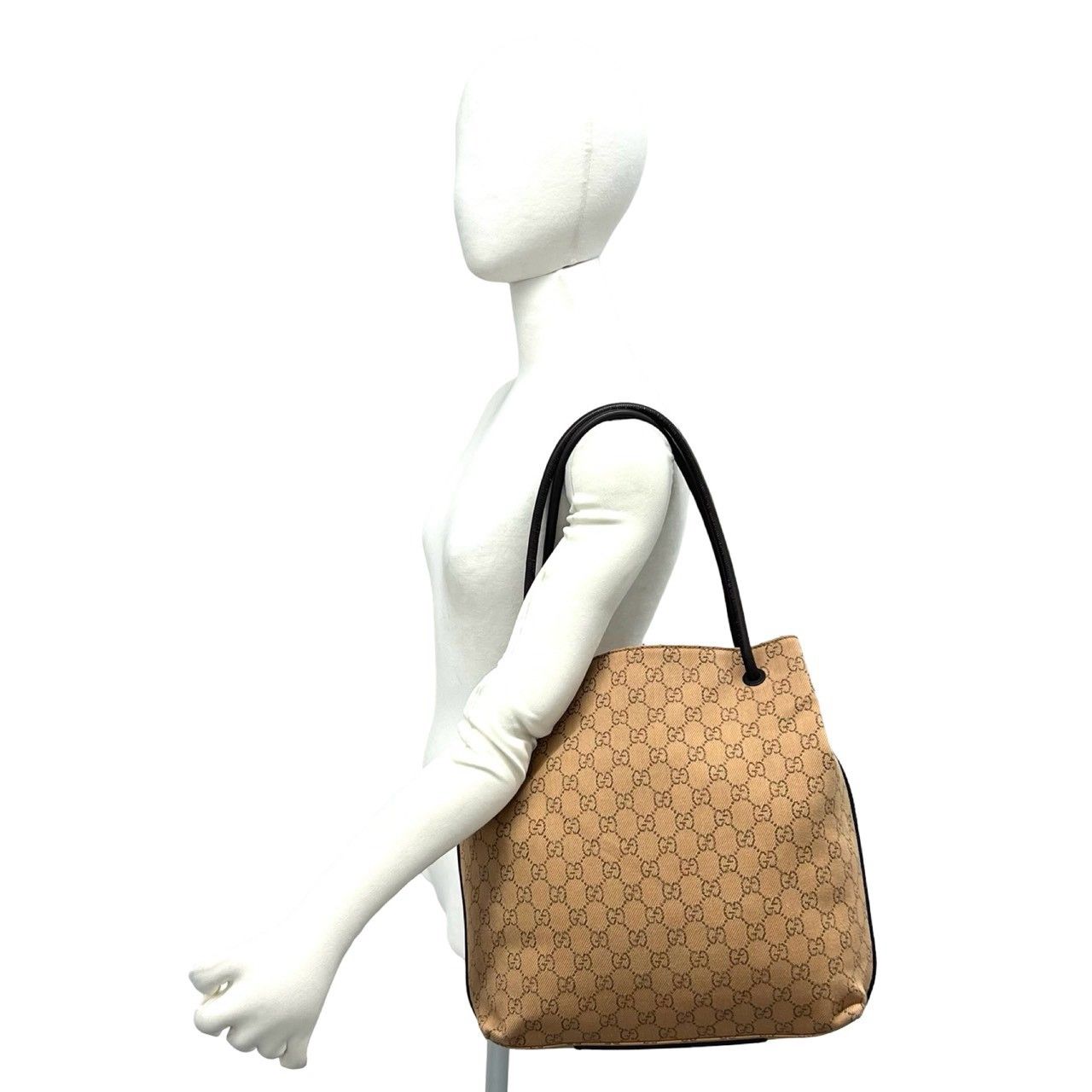 GUCCI グッチ トートバッグ GGキャンバス レザー 茶 ブラウン ベージュ 極 美品 希少品 GUCCI グッチ GG 柄 ロゴ キャンバス レザー 本革