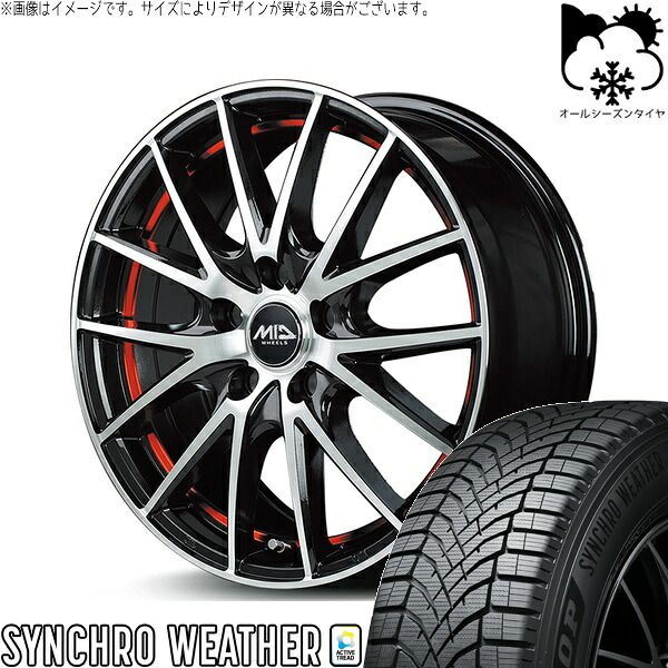 マツダ6 エルグランド 225/60R17 オールシーズンタイヤ ホイール 4本セット | ダンロップ シンクロウェザー × エムアイディー MIDホイール RX27 ブラックメタリックポリッシュ/アンダーカットレッド 17インチ 7J +38 5穴114.3