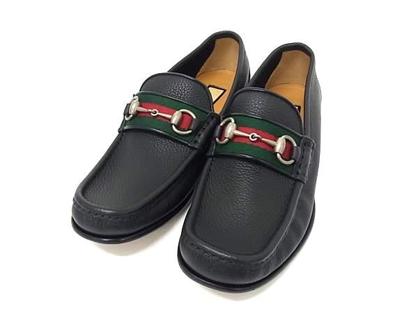 ■美品■ GUCCI グッチ 673819 シェリーライン ホースビット レザー ローファー サイズ 6 (約25.0cm) 靴 シューズ ブラック系 FZ6673
