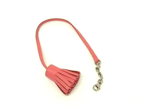 ■美品■ HERMES エルメス カルメンチータ レザー シルバー金具 タッセル キーホルダー チャーム ピンク系 HB3831