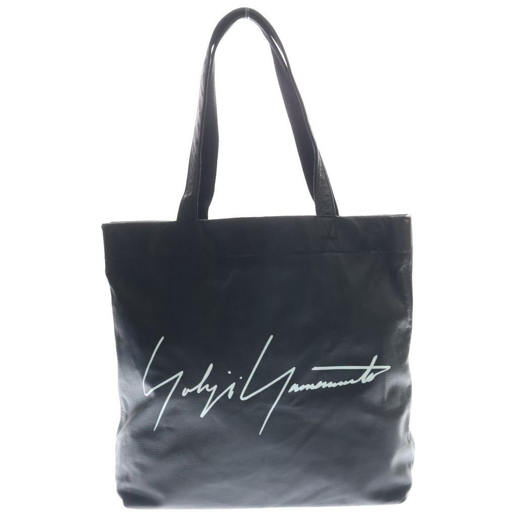 요지 야마모토 (Yohji Yamamoto) 로고 디자인 가죽 스몰 토트 백 블랙