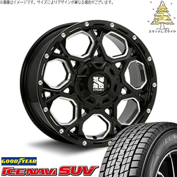 30アルファード 215/60R17 スタッドレスタイヤ ホイール 4本セット | グッドイヤー アイスナビ SUV × エムエルジェイ エクストリームJ XJ06 グロスブラックミルド 17インチ 7.5J +35 5穴114.3