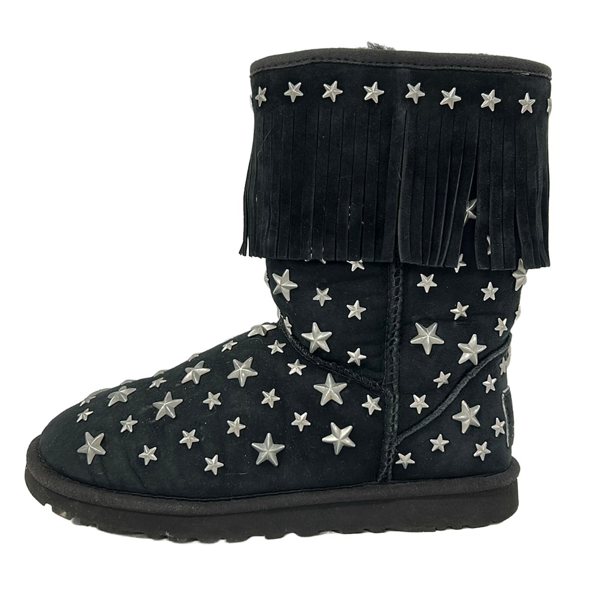 UGG (AG) 쇼트 부츠 23 여성용 굿 컨디션 - 3044 블랙 스터드/별 (별) /프린지/지미추 콜라보레이션 무톤