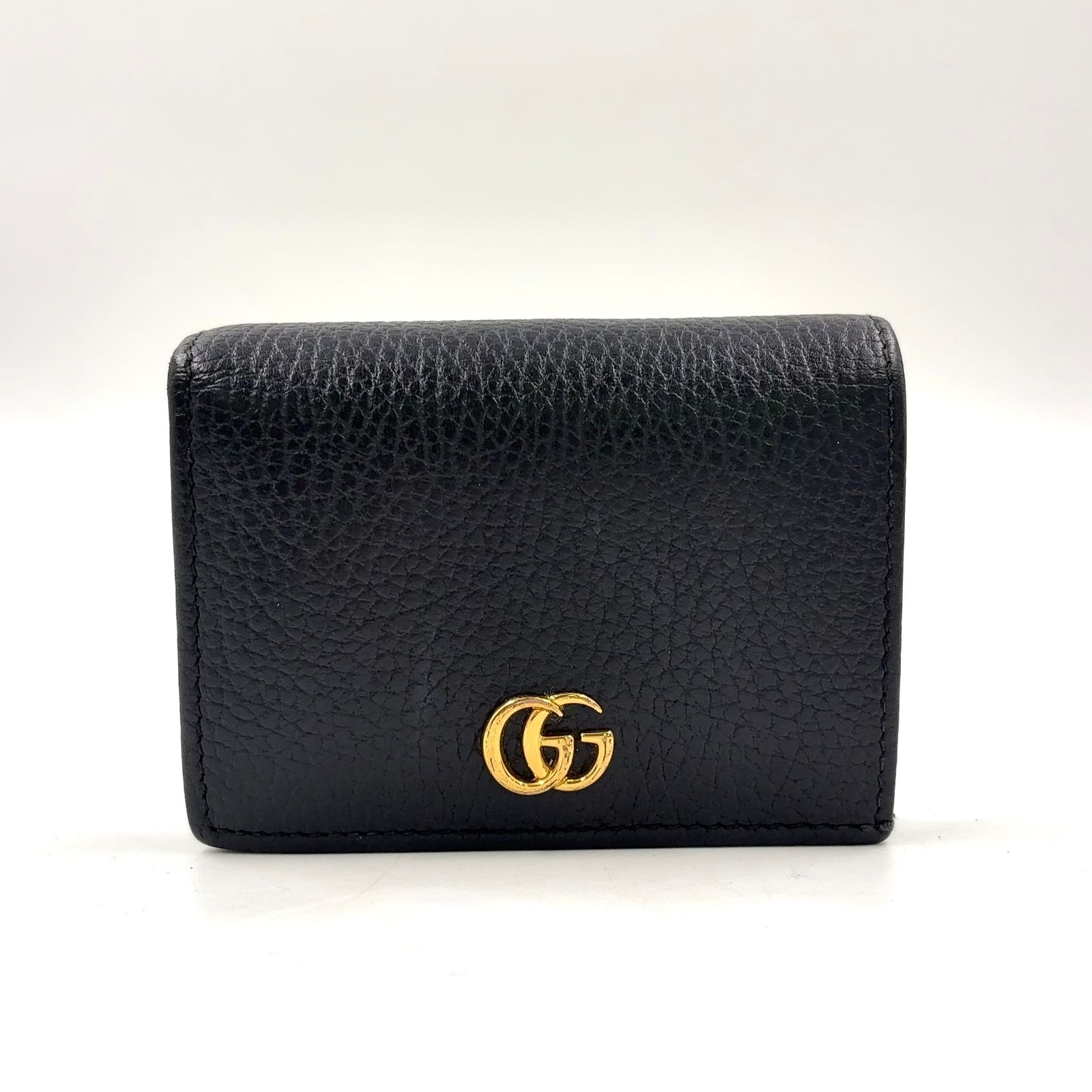 【新着】GUCCI プチマーモント GGマーモント 二つ折り財布 コンパクトウォレット レザー ブラック 財布 ゴールド 456126