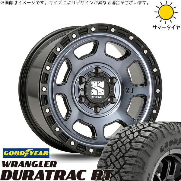 プラド GUN125 285/70R17 サマータイヤ ホイール 4本セット | グッドイヤー ラングラー デュラトラック RT × エムエルジェイ エクストリームJ XJ07 グロスブラックミルド/インディゴ 17インチ 8J +20 6穴139.7