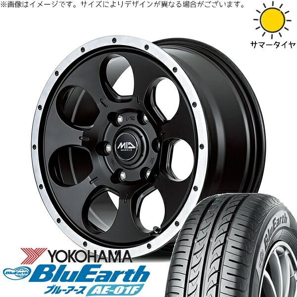 リーフ ルミオン 205/55R16 サマータイヤ ホイール 4本セット | ヨコハマタイヤ ブルーアース AE-01F × エムアイディー MIDホイール ロードマックス WO-7 セミグロスブラックフランジDC 16インチ 7J +40 5穴114.3