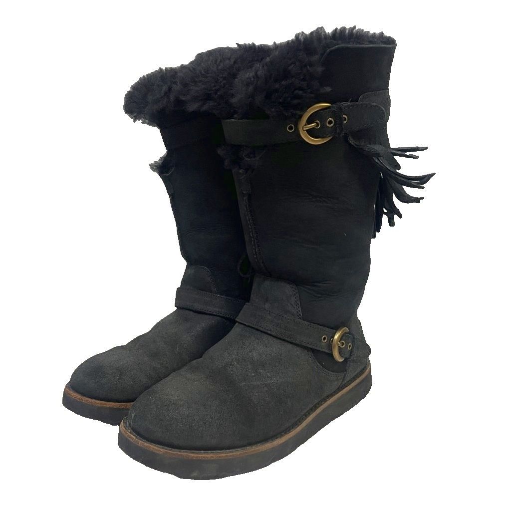 UGG 오스트레일리아 UGG 오스트레일리아 무톤 부츠 미들 부츠 스웨이드 프린지 1003192 미국 7 24.0cm 블랙