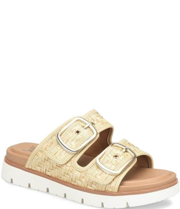 ソフト レディース シューズ サンダル プラットフォーム Sofft Gabby Woven Straw Buckle Platform Slide Sandals Tan タン
