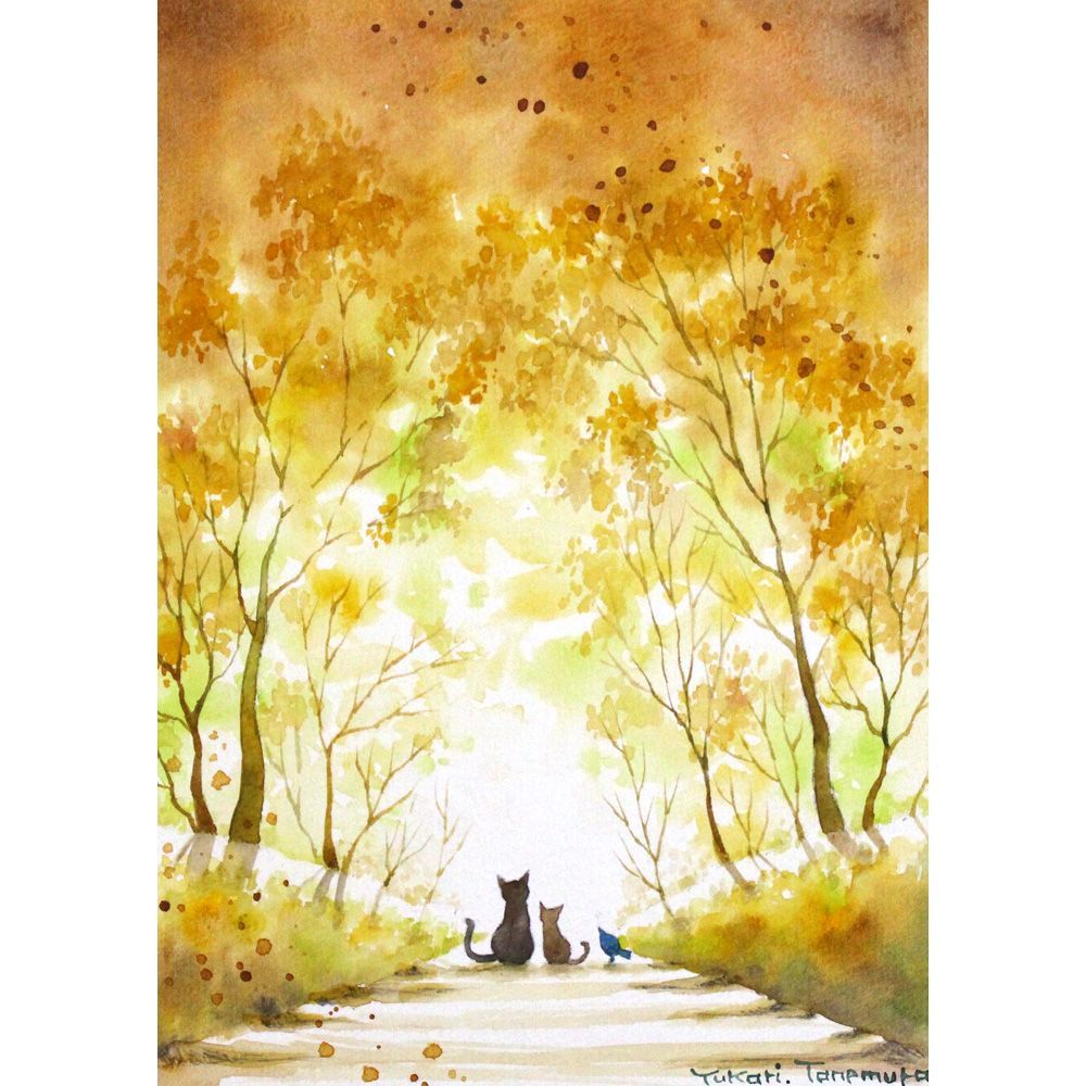 原画）秋の散歩道【2Lサイズ／水彩画／#3315】 - メルカリ