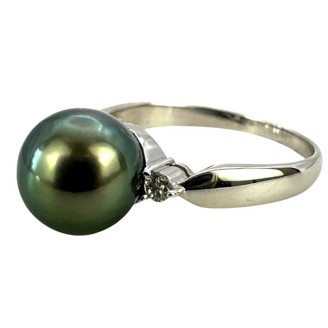 K18WG パールリング 3.2g D0.07ct 号 レディース アクセサリー ジュエリー 指輪【中古】 USED-A【9356】