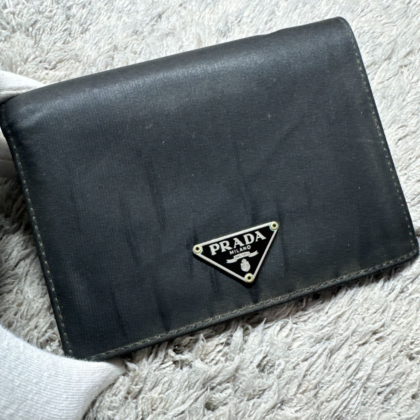 PRADA プラダ 二つ折り財布 ナイロン サフィアーノレザー ブラック
