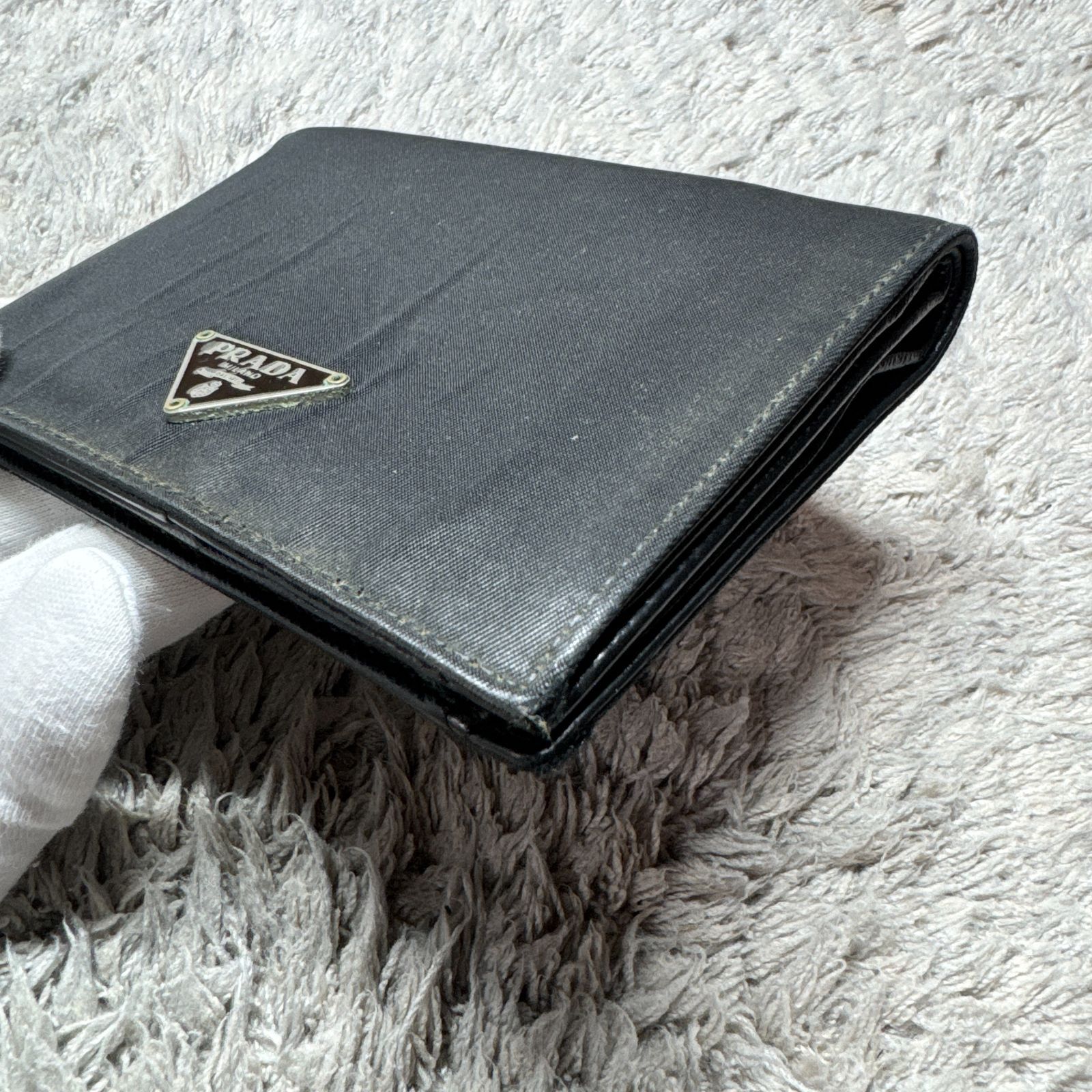 PRADA プラダ 二つ折り財布 ナイロン サフィアーノレザー ブラック