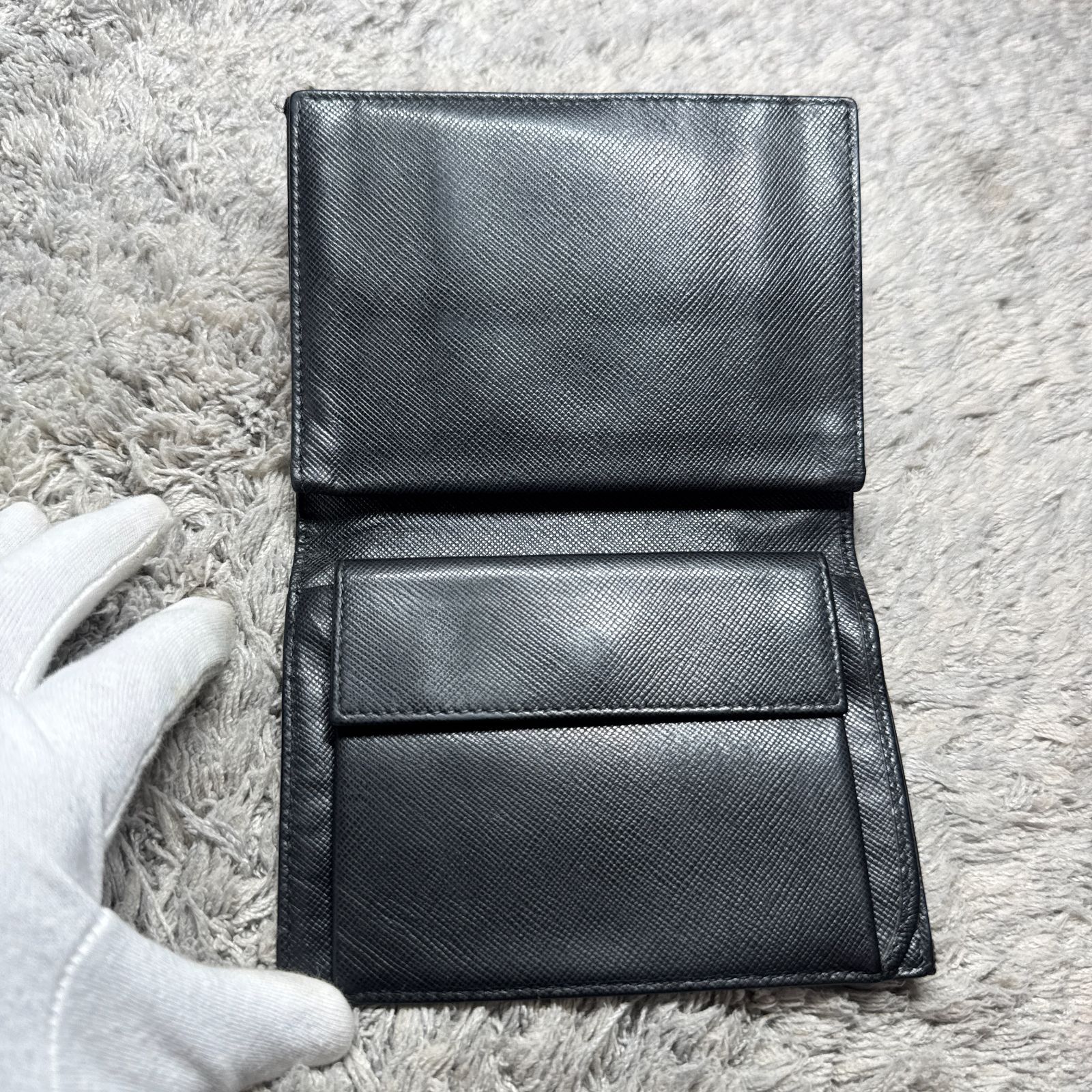 PRADA プラダ 二つ折り財布 ナイロン サフィアーノレザー ブラック
