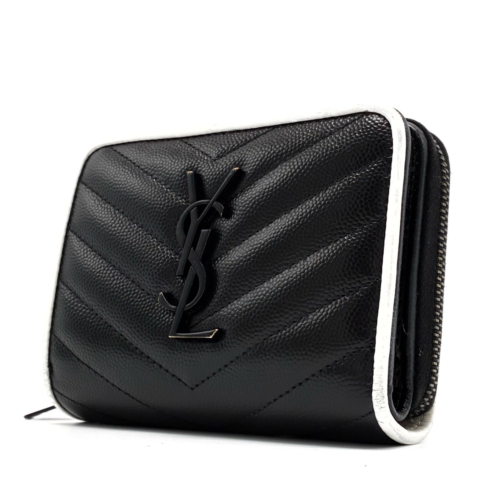 サンローラン 二つ折り財布 カードケース キャビアスキン レザー ブラック ◎格安 Saint Laurent サンローラン 二つ折り財布 YSL キャビアスキン