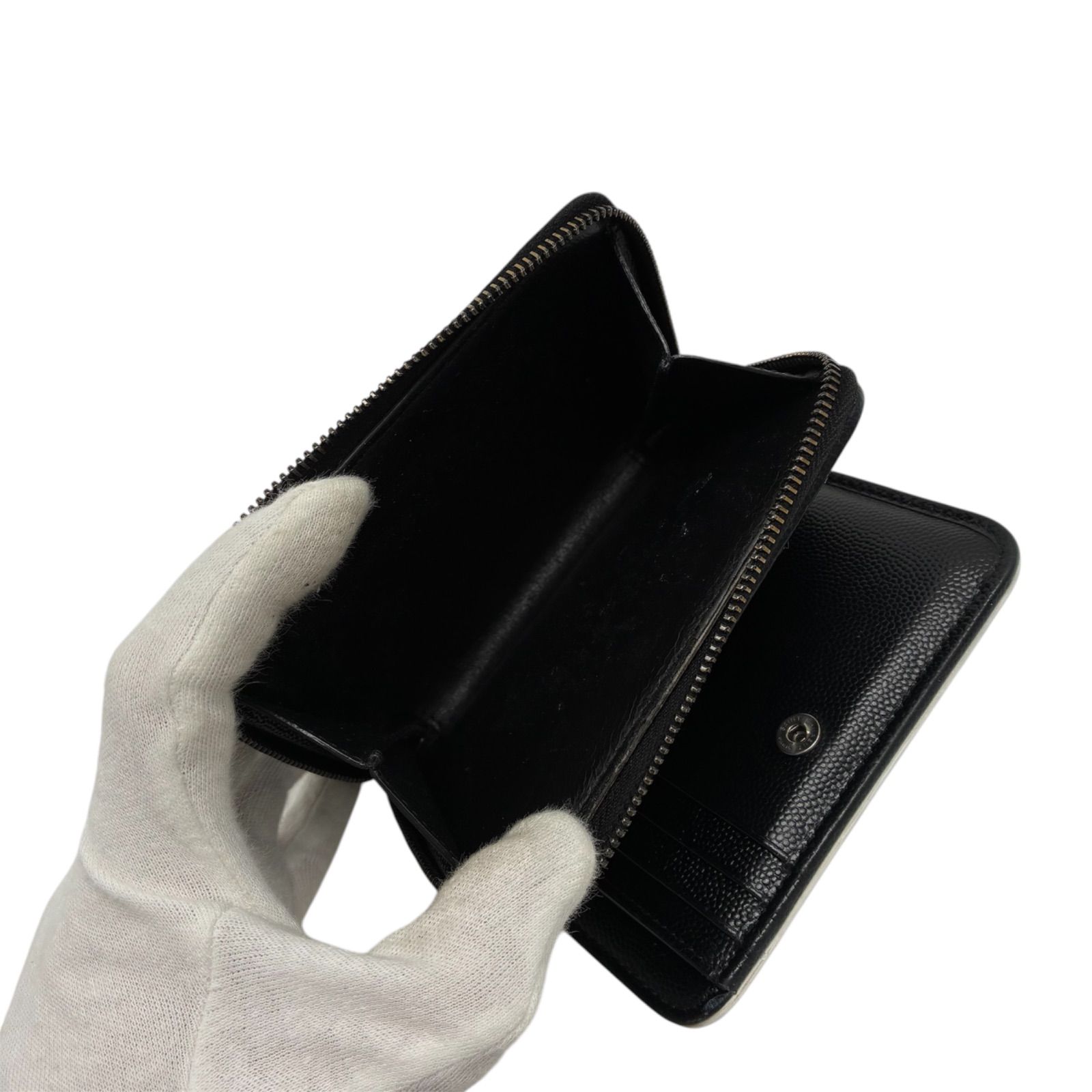 ◎格安 Saint Laurent サンローラン 二つ折り財布 YSL キャビアスキン